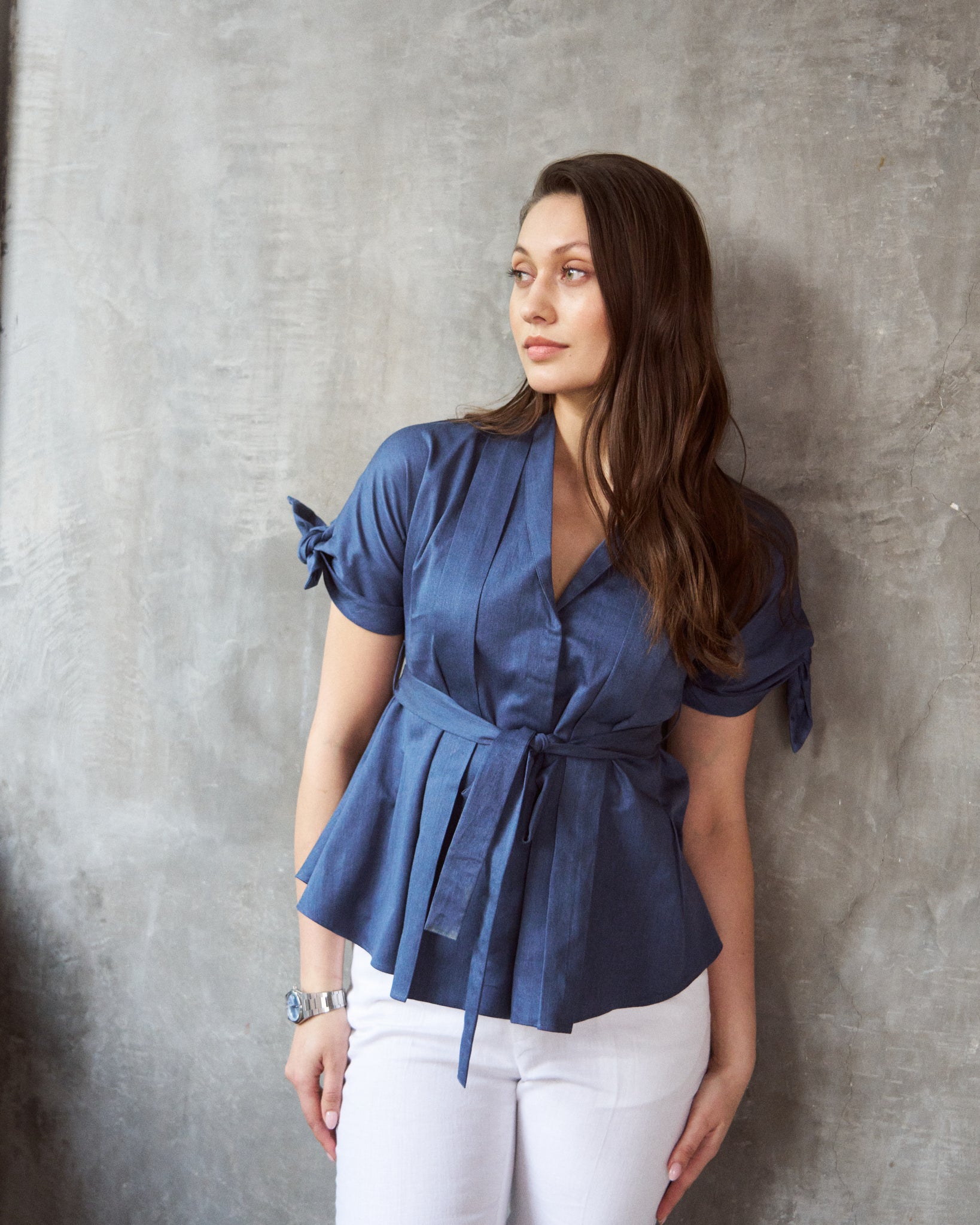 Logus denim pleated top