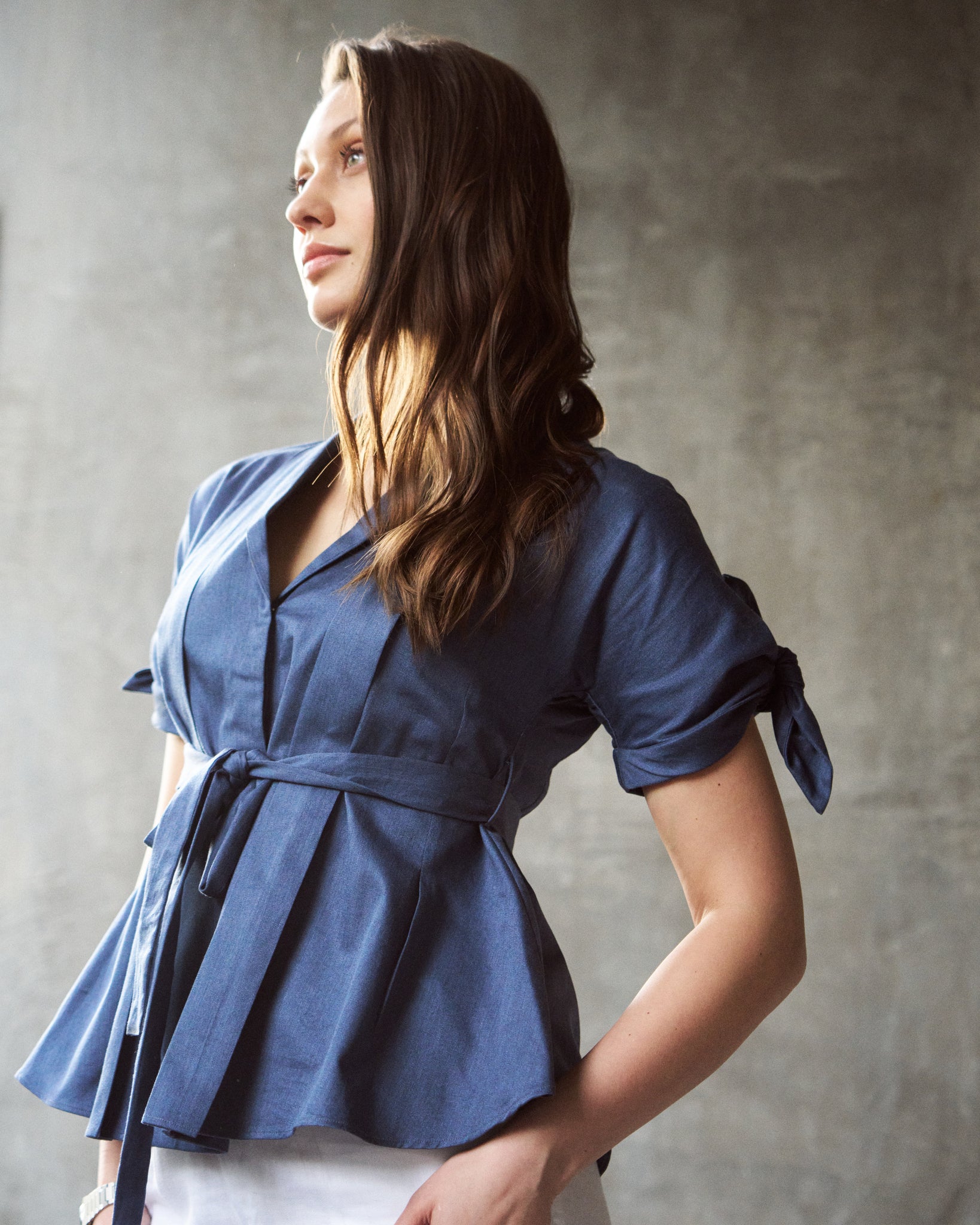 Logus denim pleated top