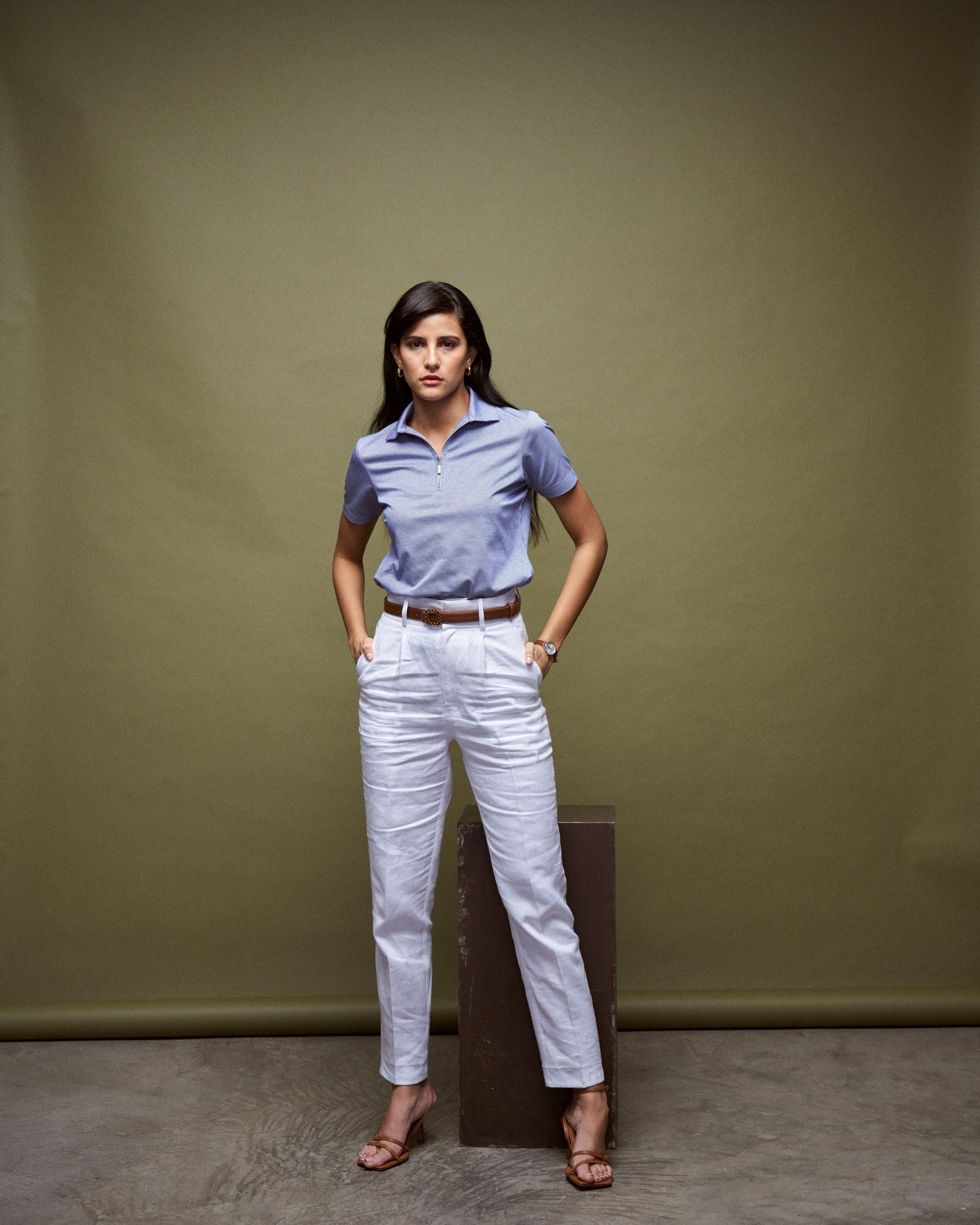 Logus White Narrow fit Linen pleated trouser