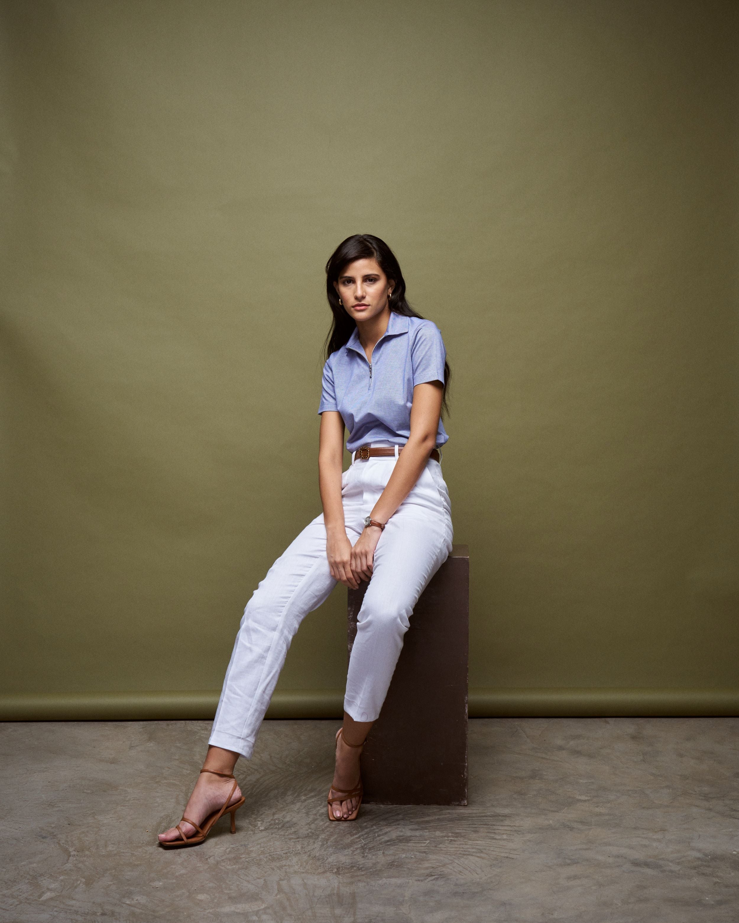 Logus White Narrow fit Linen pleated trouser