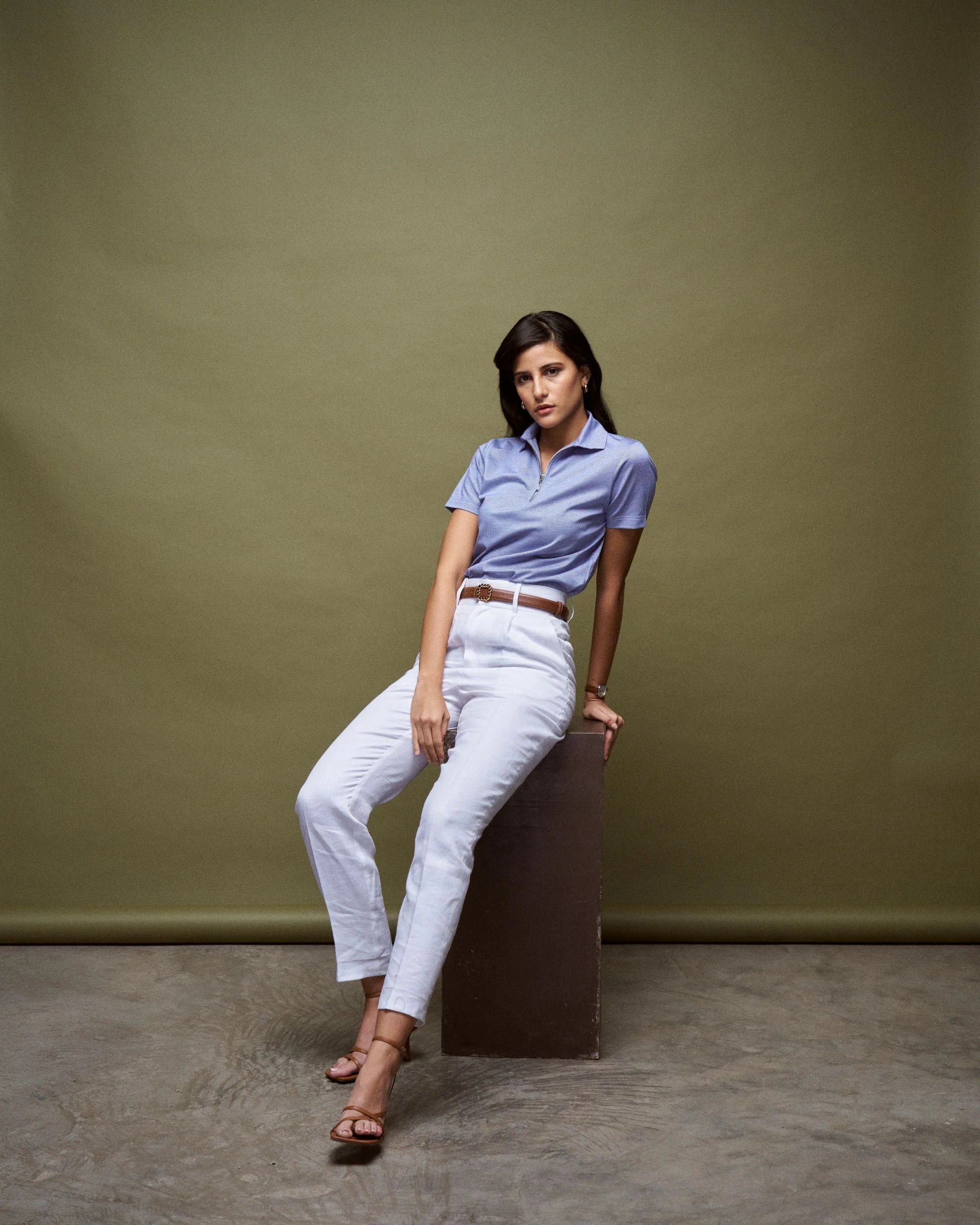 Logus White Narrow fit Linen pleated trouser