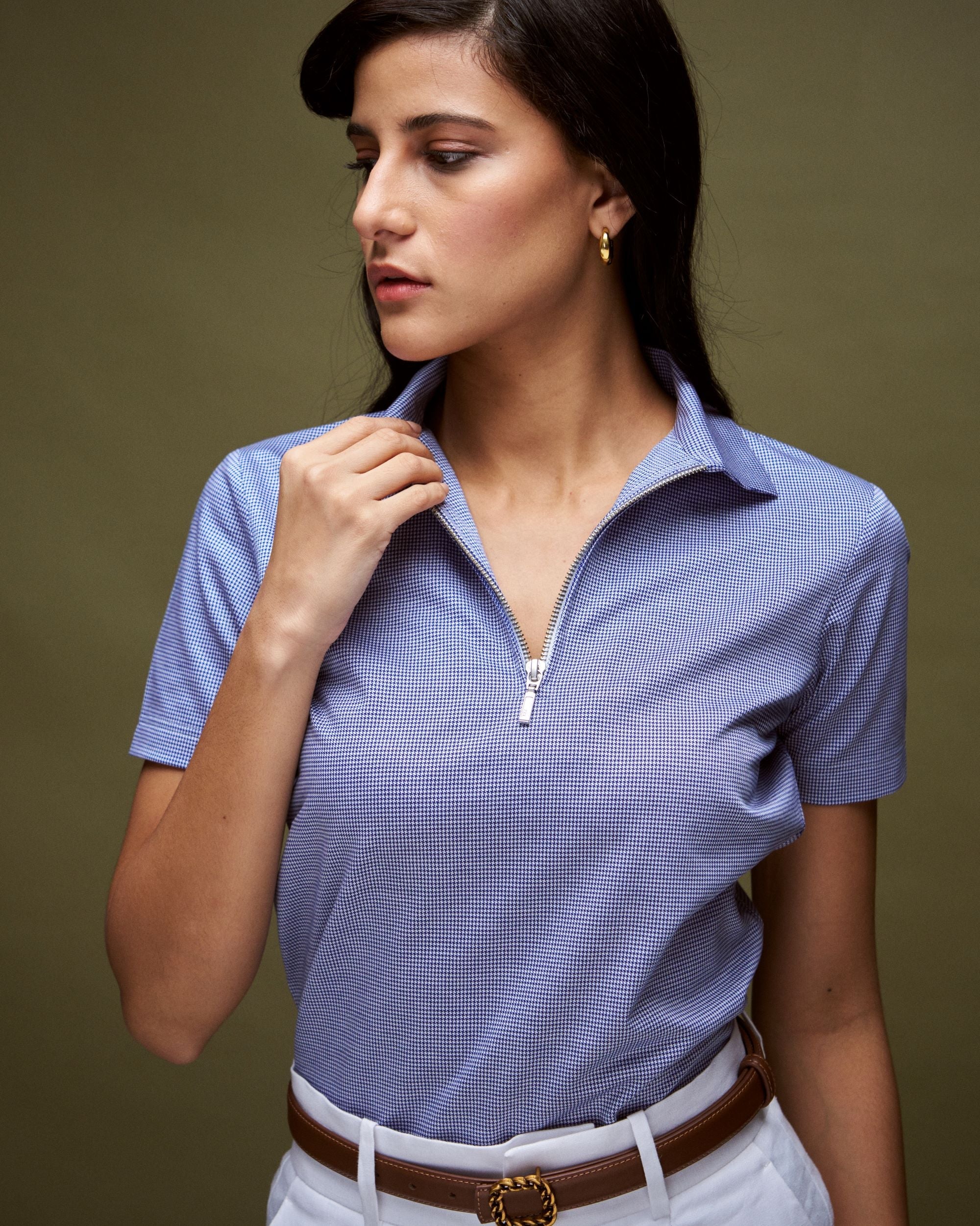 Logus Cotton houndstooth pattern polo collar T-shirt