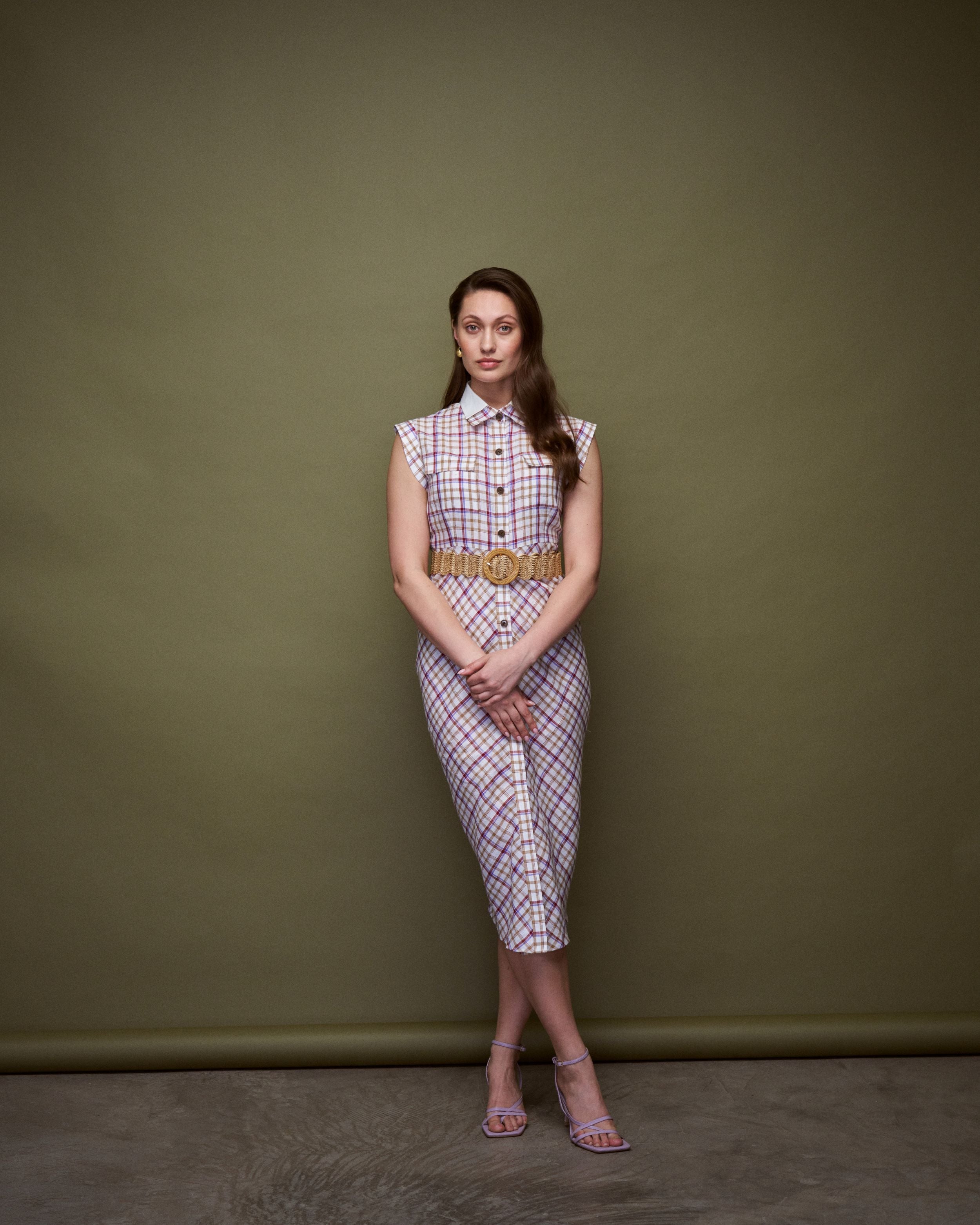 Logus double collar checkered linen dress