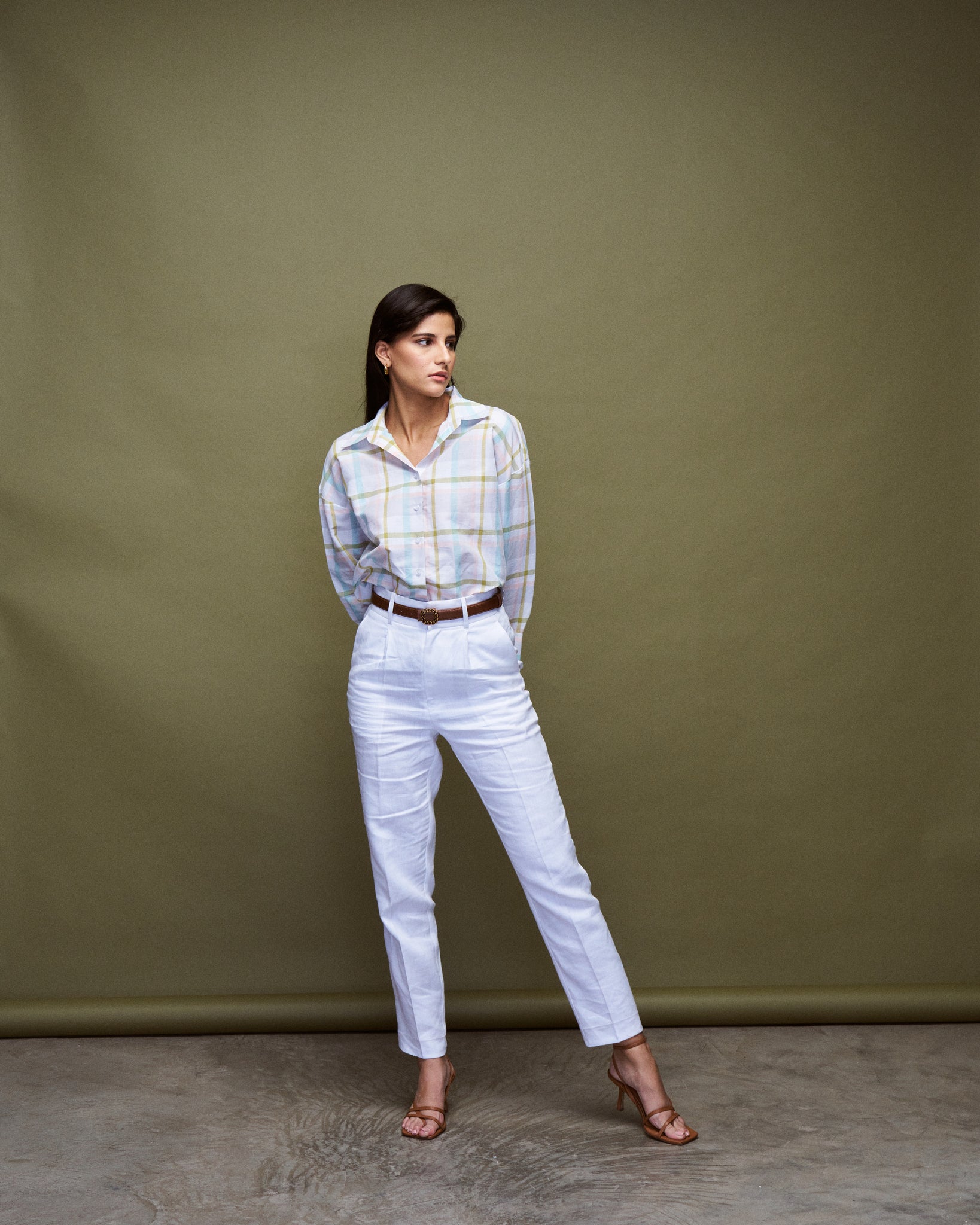 Logus printed multi color checks oversized cotton shirt