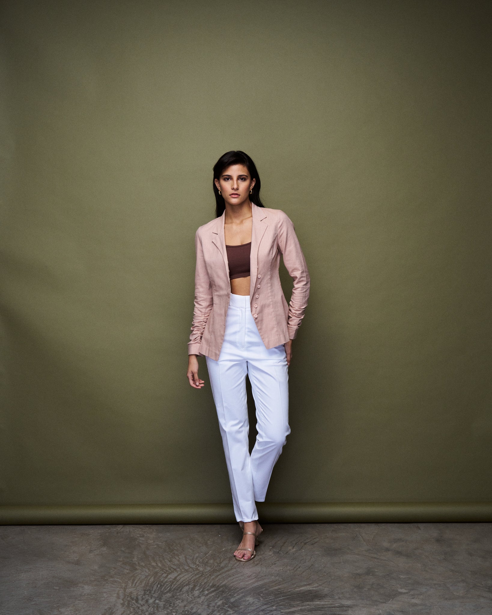 Logus White Narrow fit Linen pleated trouser - high waisted