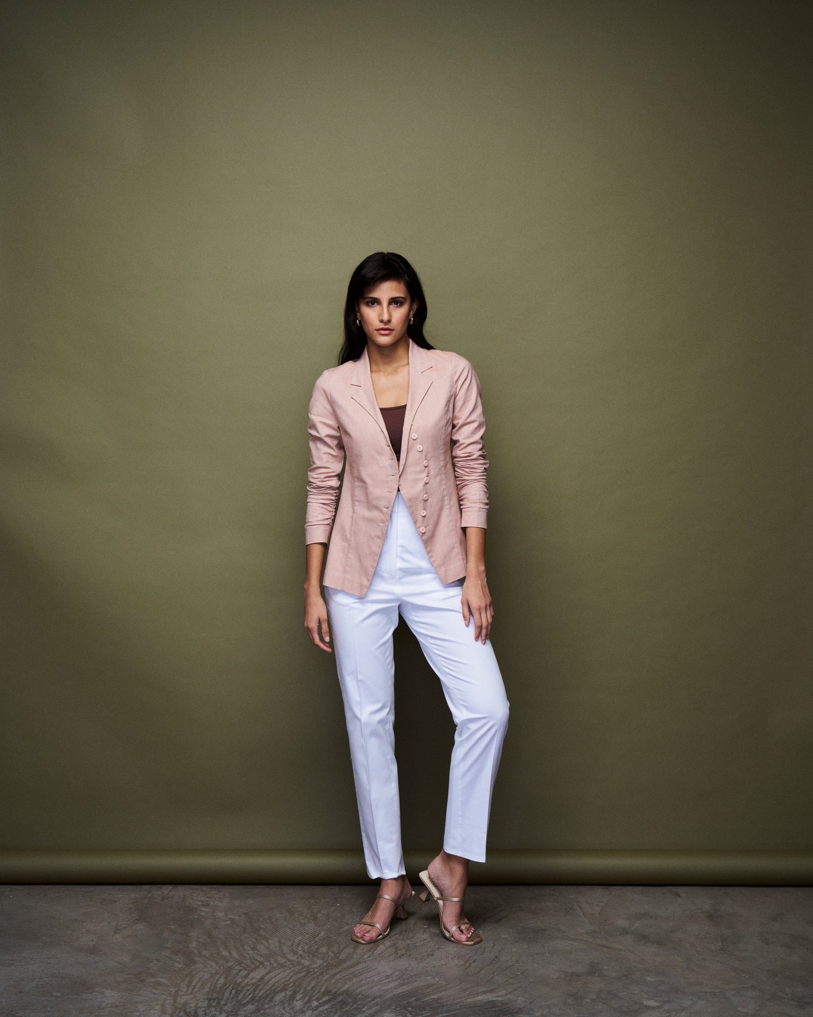 Logus White Narrow fit Linen pleated trouser - high waisted