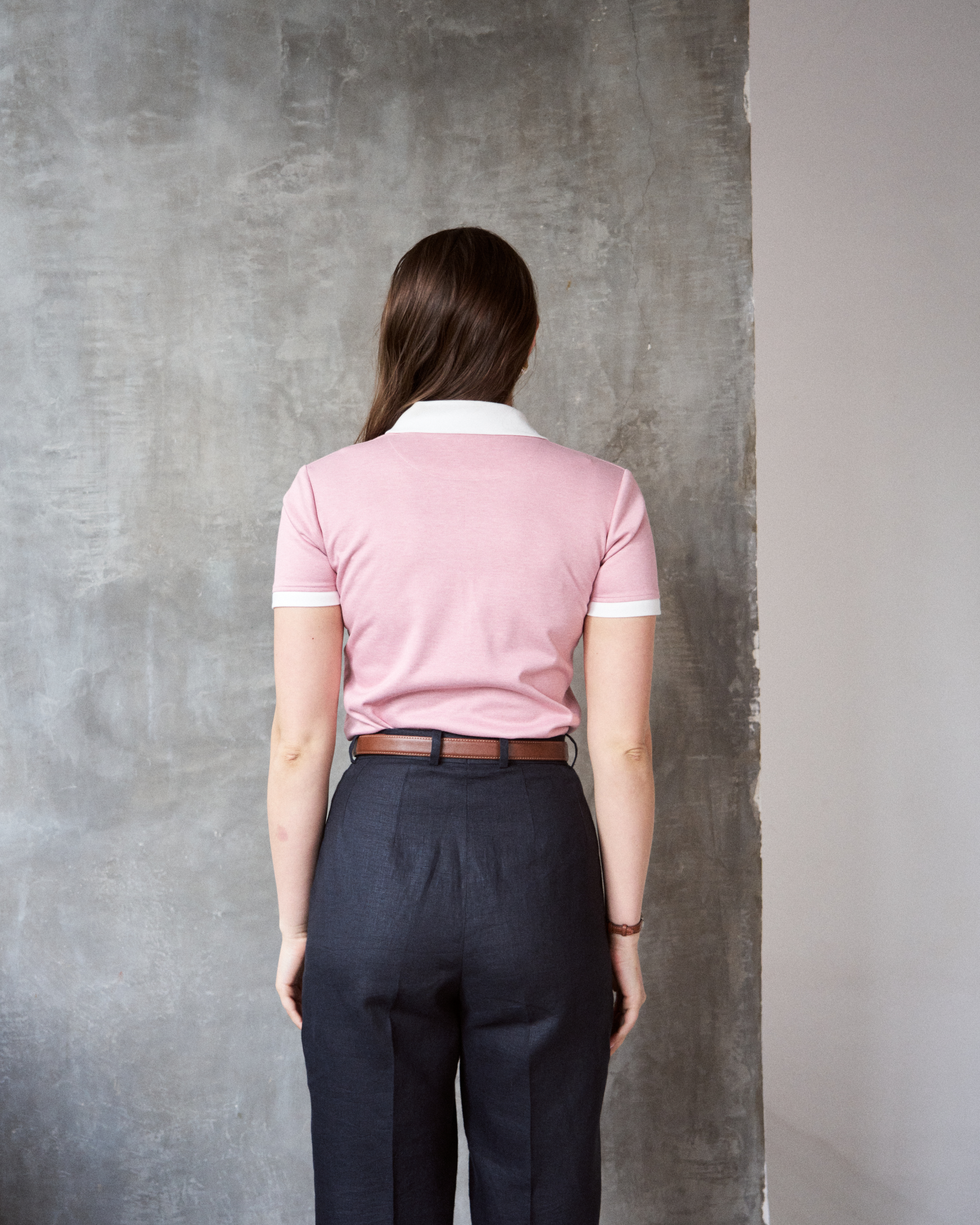 Logus Pink Contrast Polo collar Cotton T-shirt