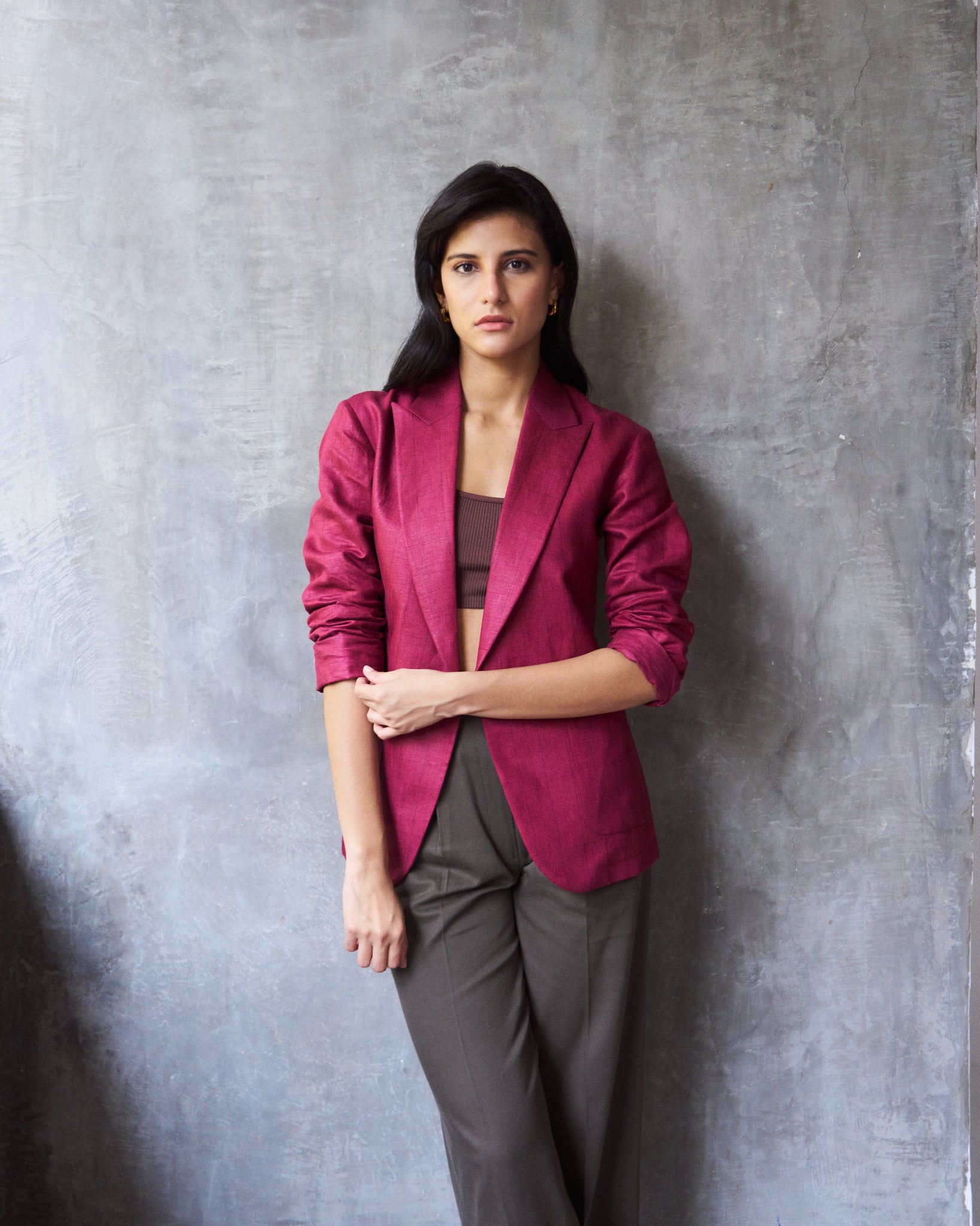Logus wine unstructured linen blazer