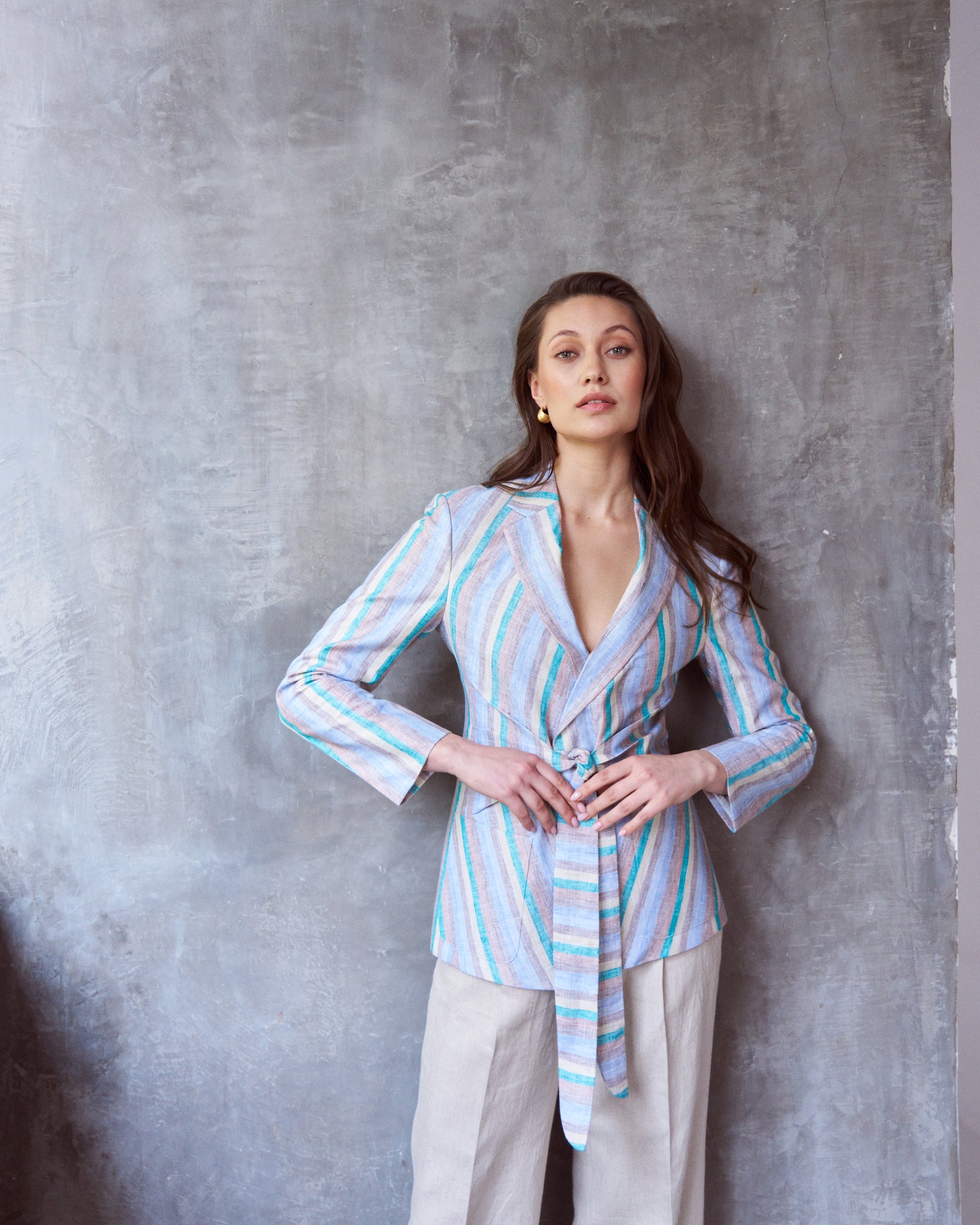 Logus multi color striped linen blazer