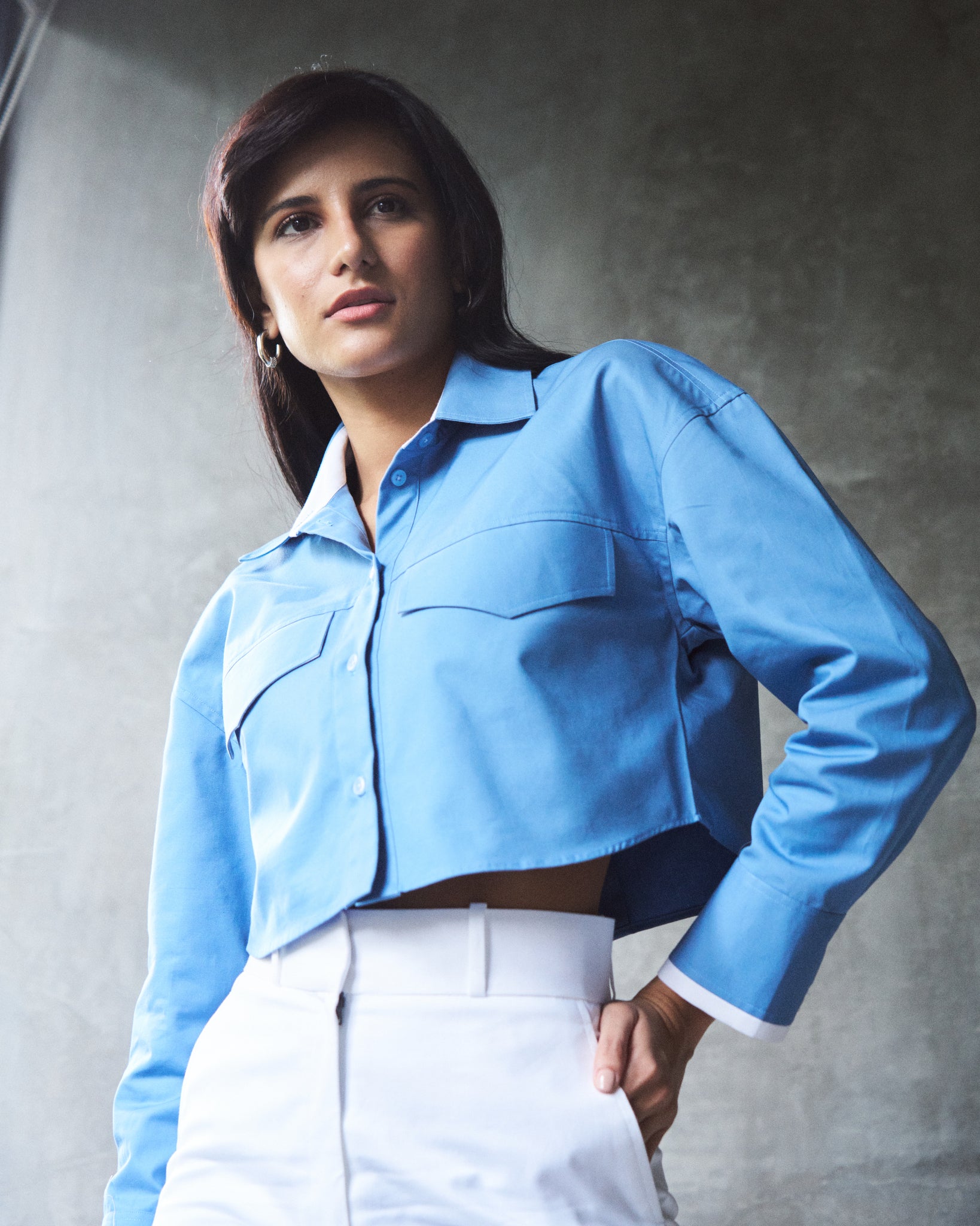 Logus blue cropped shirt