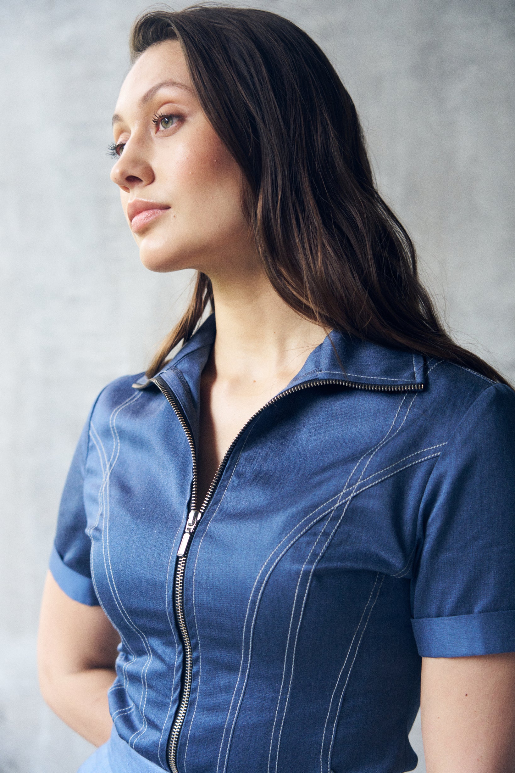 Logus denim zipper top