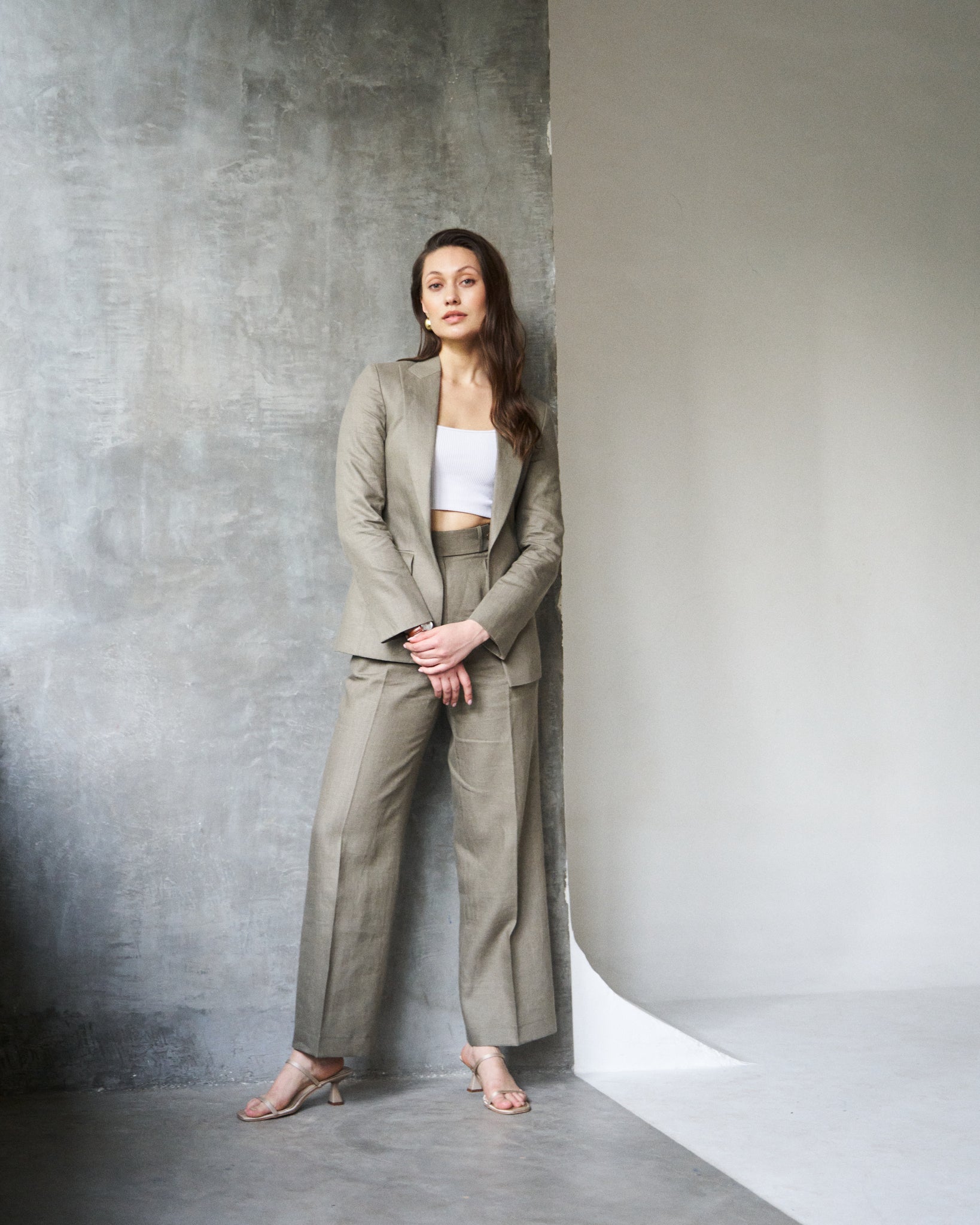 Logus khaki open linen blazer