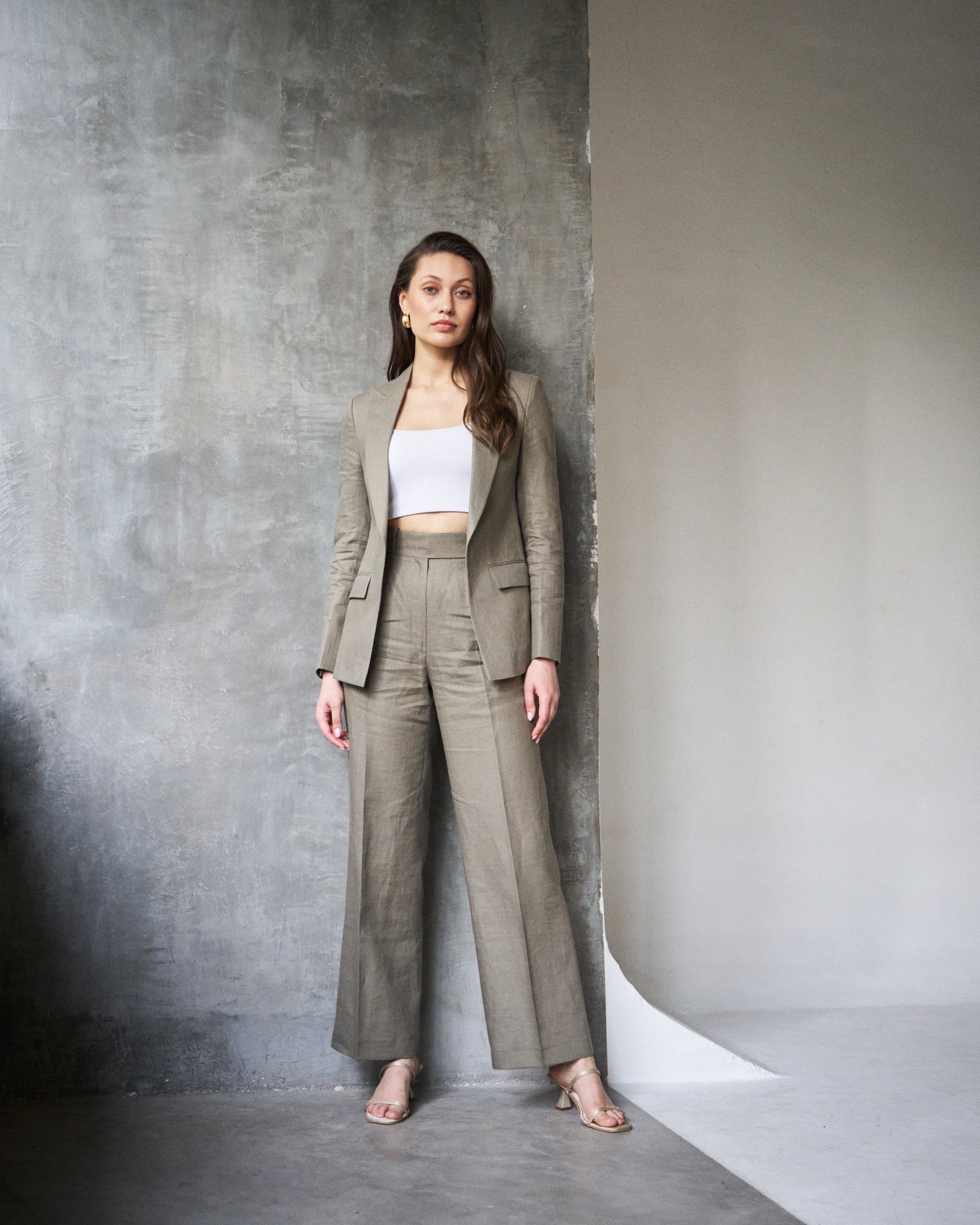Logus khaki open linen blazer