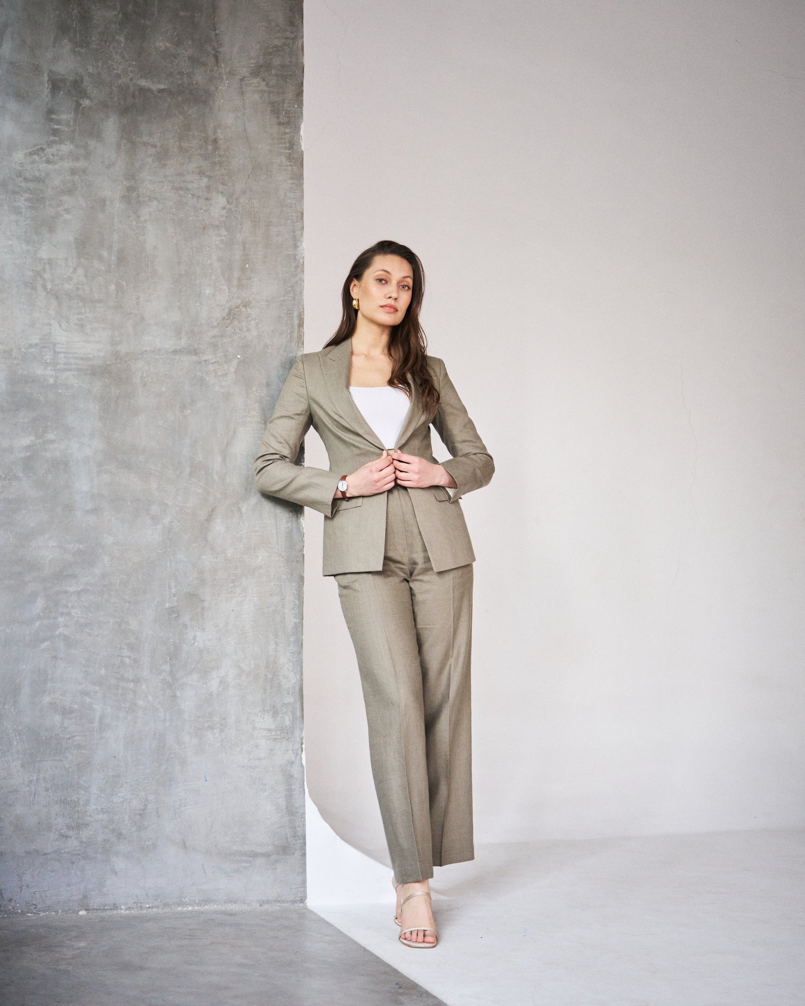 Logus khaki open linen blazer