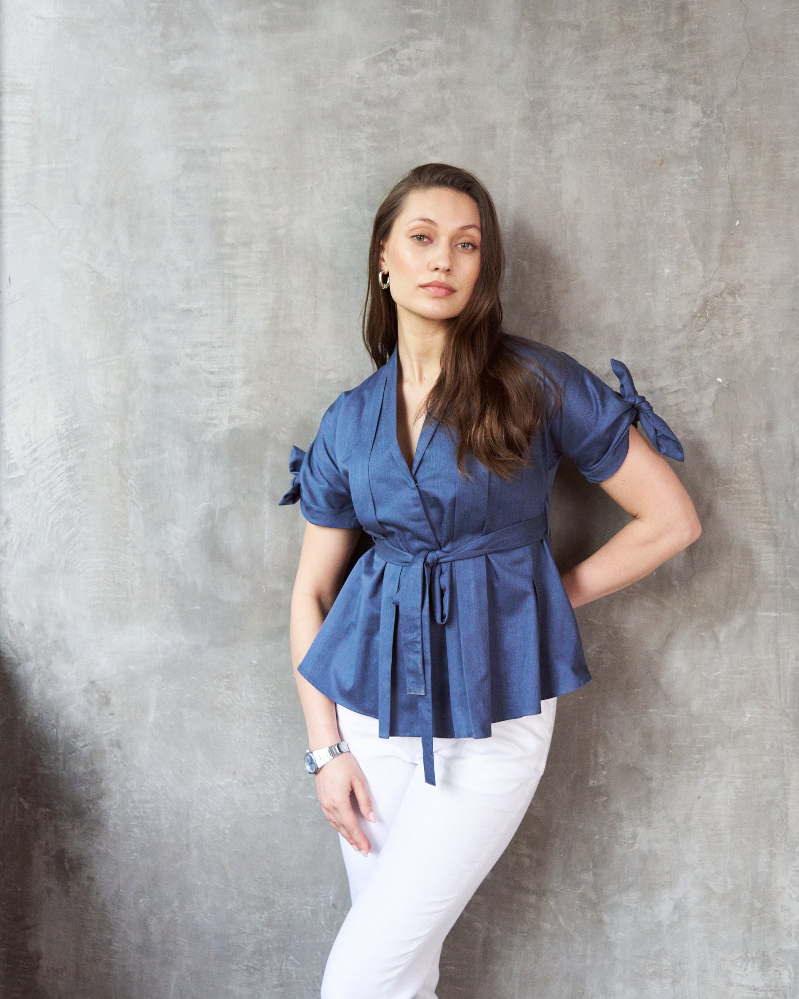 Logus denim pleated top