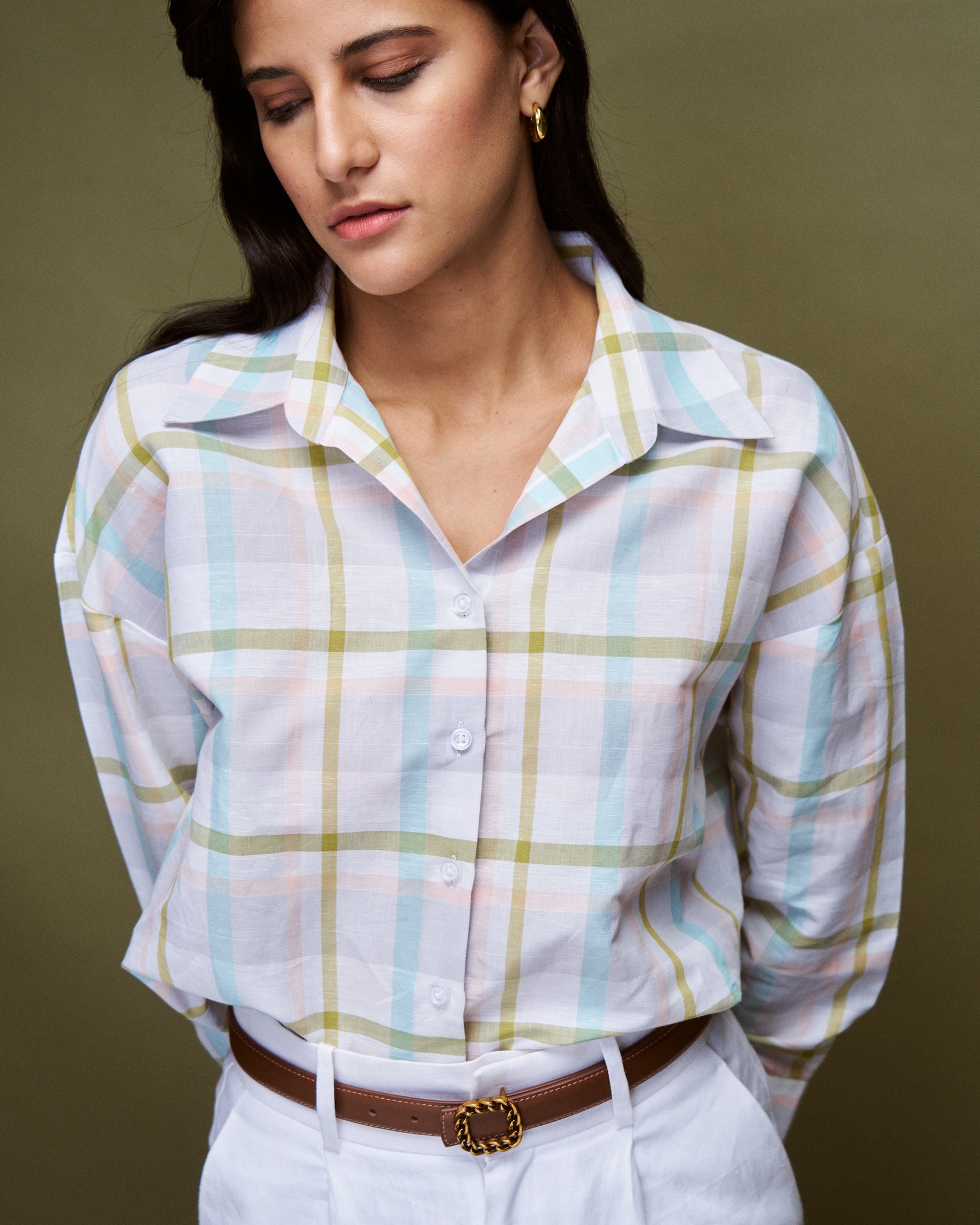Logus printed multi color checks oversized cotton shirt