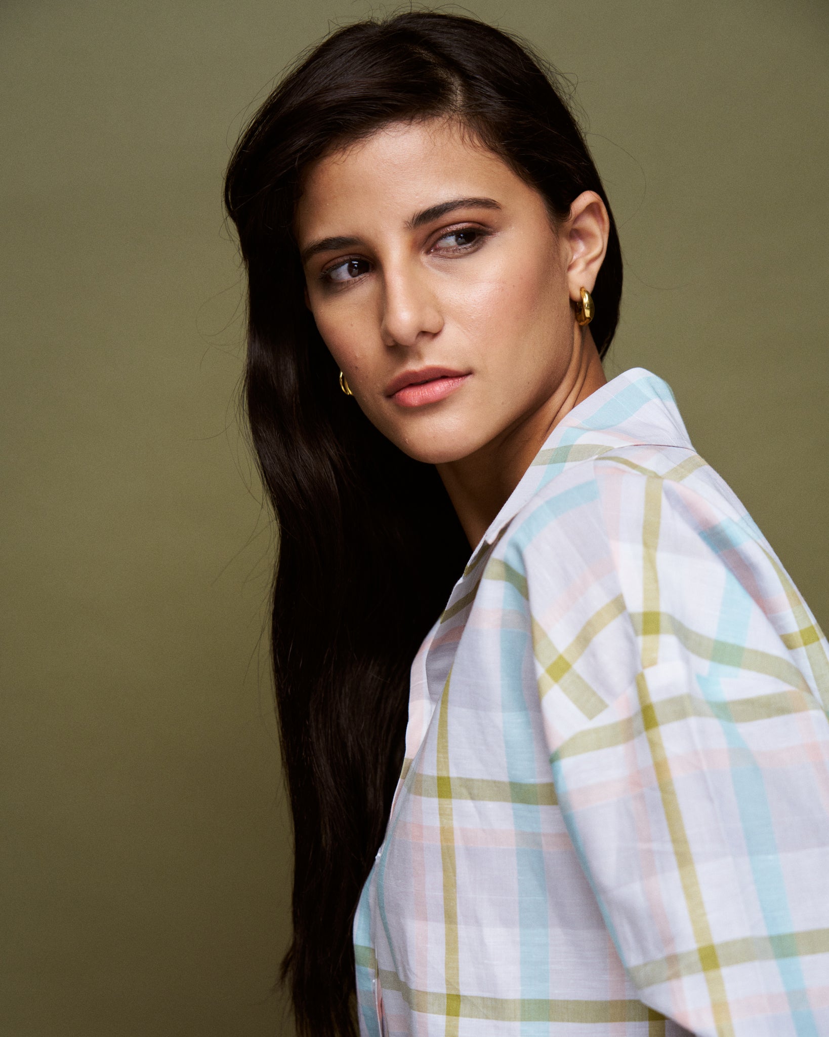 Logus printed multi color checks oversized cotton shirt