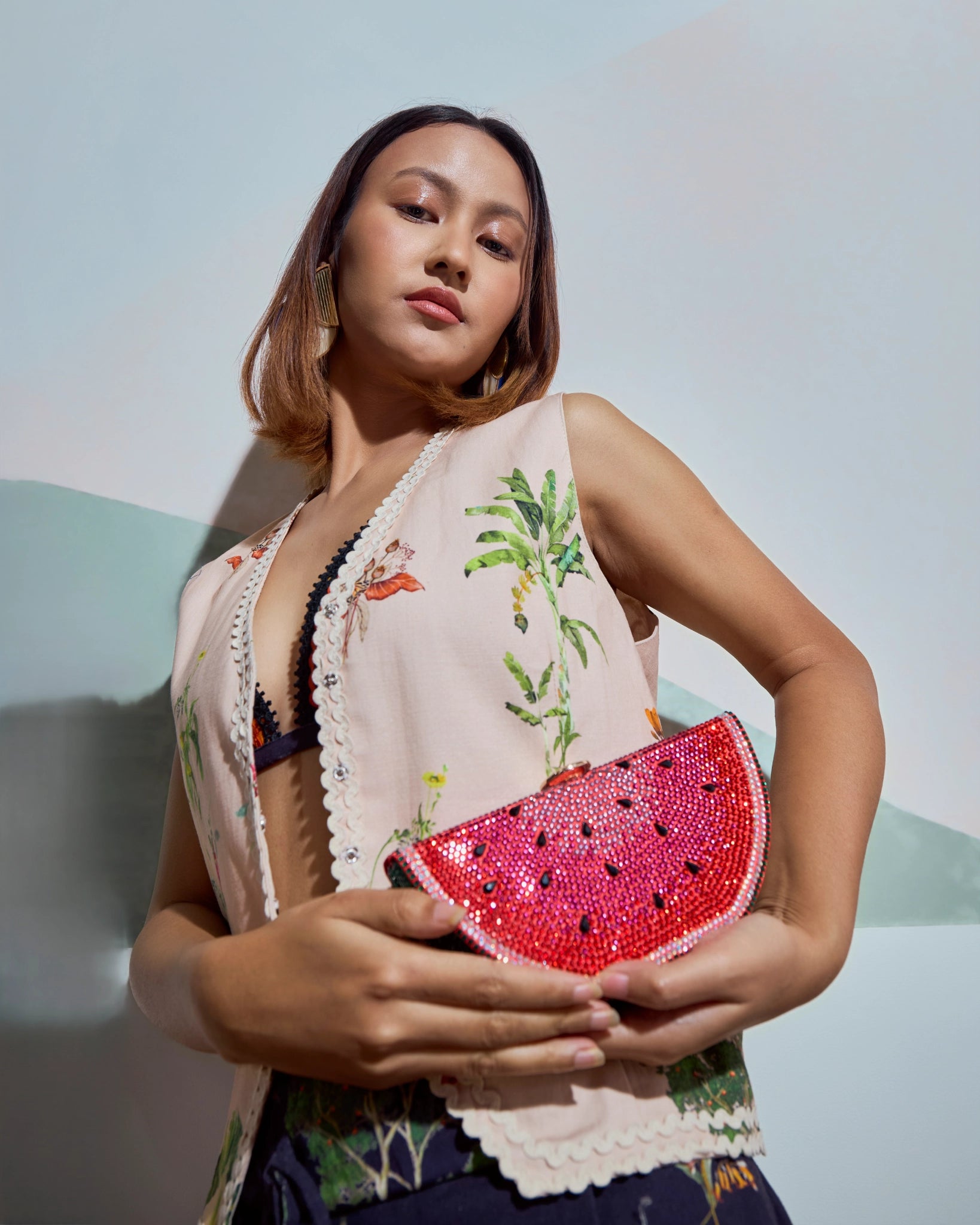 Logus Melon Crystal Embellished Clutch